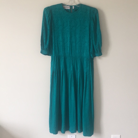 Vintage Adrienne Papell 100% Silk Textured Paisley Midi Dres - Picture 2 of 7